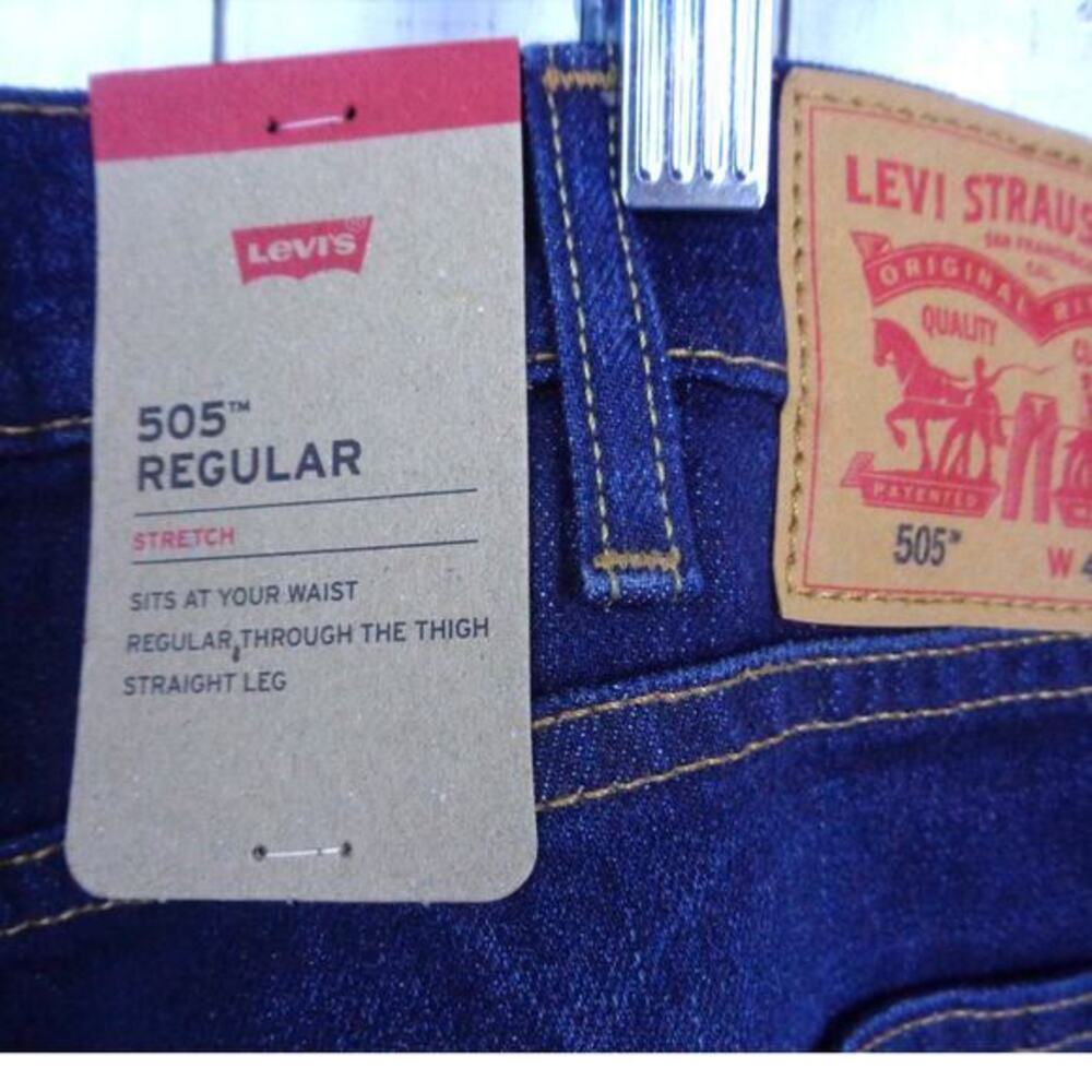 Levis 505 Regular Stretch Sits At Waist Straight Leg Mens Dark Wash Size 40 X 32 - Picture 4 of 5